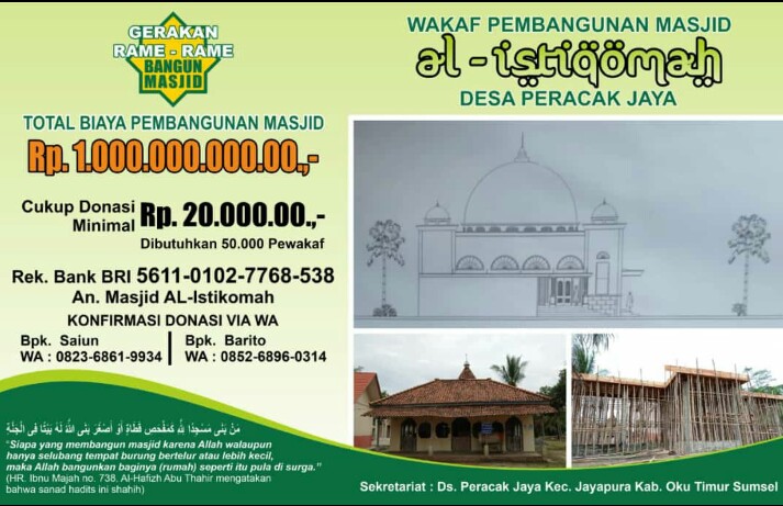 Mari Beramal,"Gerakan Rame-Rame Bangun Masjid" Desa Peracak Jaya Kabupaten OKU Timur